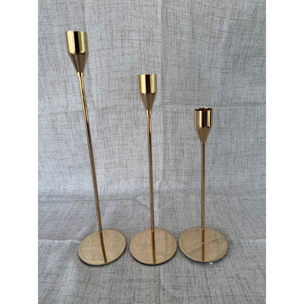Set of 3 Gold Metal Taper Candle Holders
